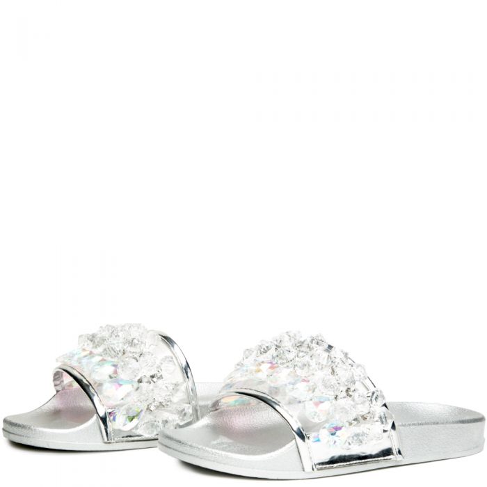 women silver slides