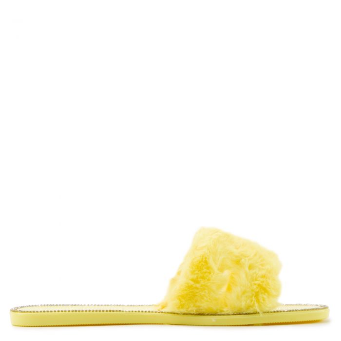 Jacelyn-19 Flat Fur Sandals Yellow Fur