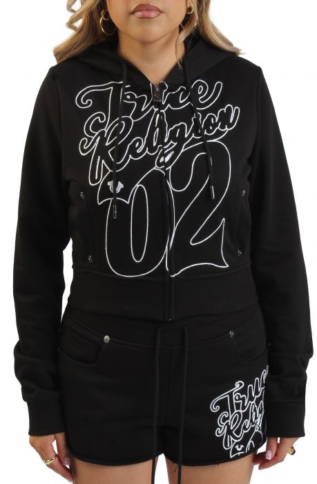 Shrunken Rope Stitch Zip Hoodie  Black