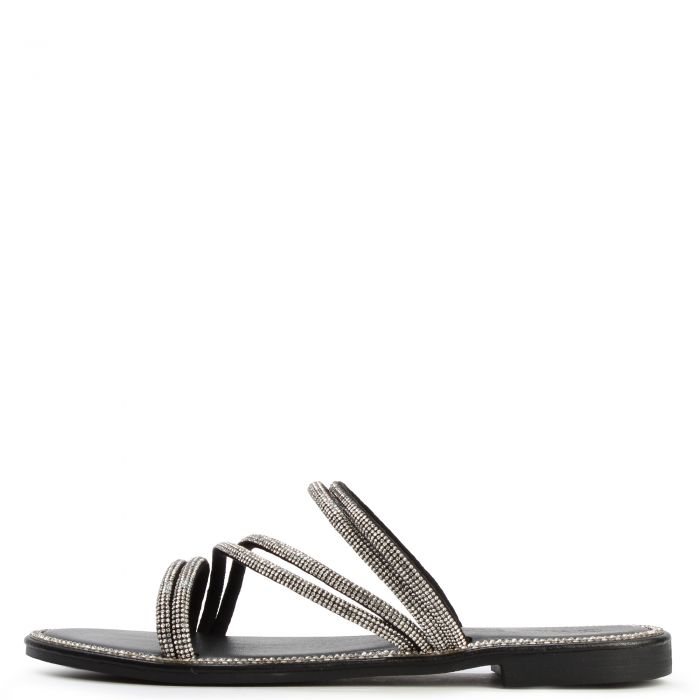 Jaydra-01 Flat Rhinestone Sandal Black/Silver