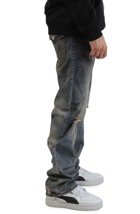Ricky Big T Straight Jean 34 Warm Sand Med Wash With Rips