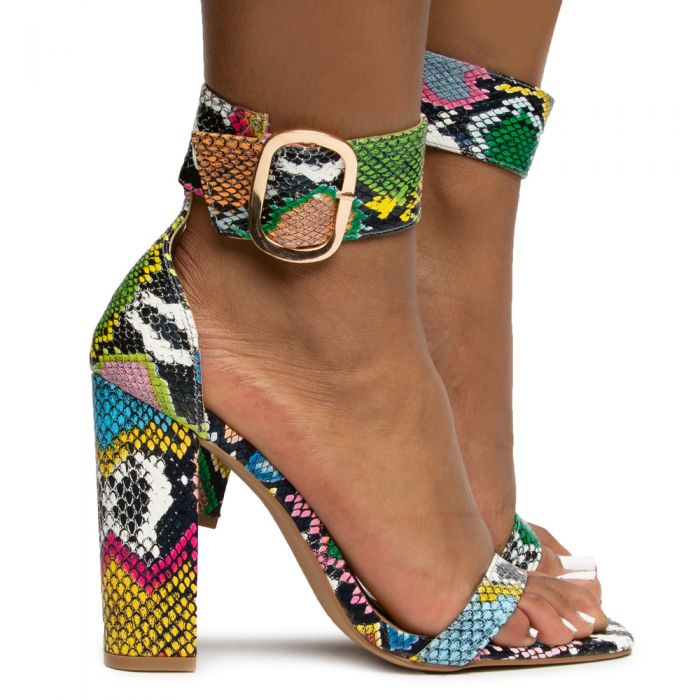 Mareum-1 Chunky High Heels Multi Snake
