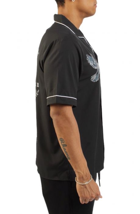 Peace Woven Button-Down Shirt  Black