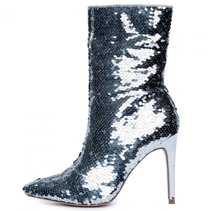 Cape Robbin Women Cape Robbin Gigi-9 Silver Heeled Bootie Silver Boots 6 Silver