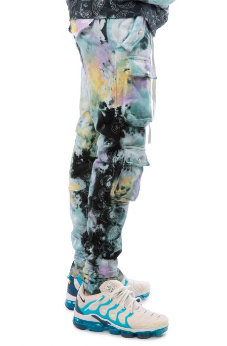 Olive Paisley Embroidered Cargo Joggers Tie Dye