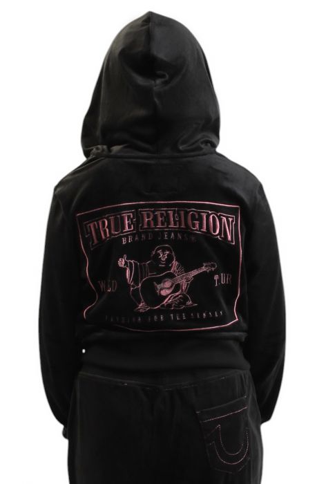 VELOUR LUREX BIG T ZIP HOODIE Black