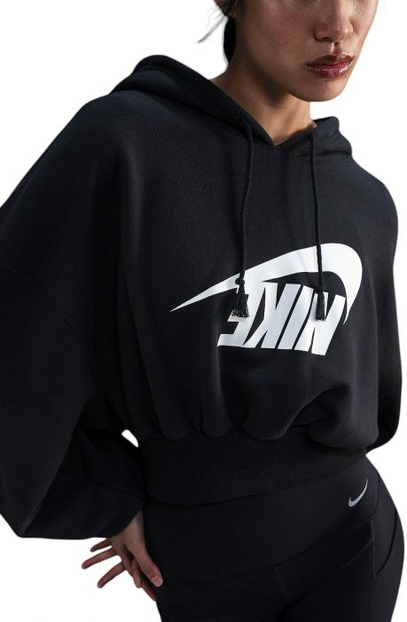 Oversized Cropped French Terry Pullover Hoodie Black