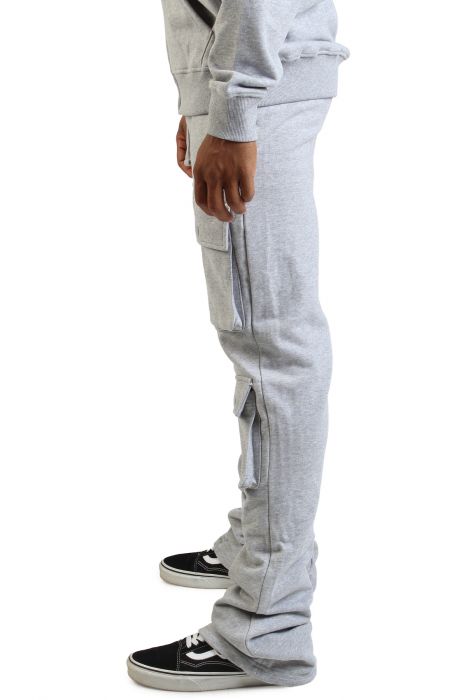 Stacked Cargo Fleece Flared Sweatpants Heather Grey