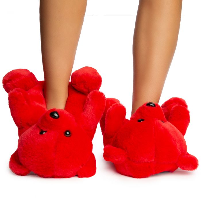 Plush-01 Bear Fuzzy Slippers Red
