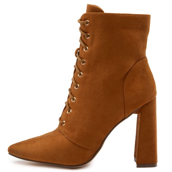 Milano-1 Lace-Up Block Heel Bootie Tan Suede