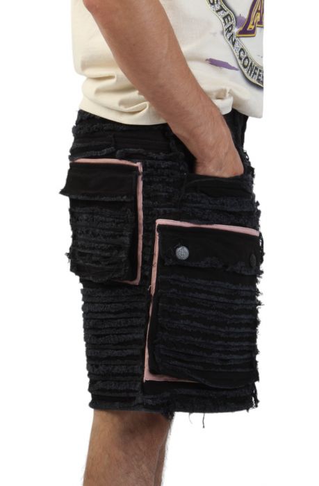 Shredded Denim Cargo Shorts black
