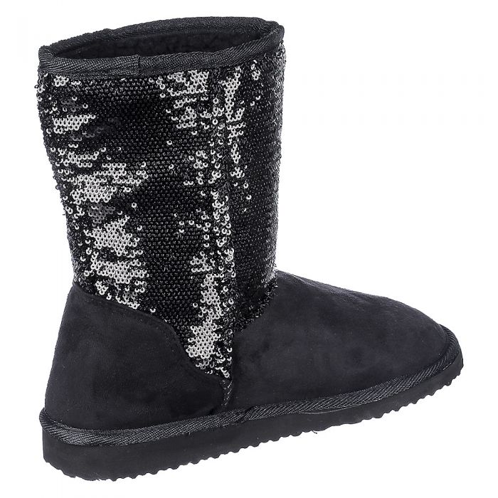 Women's Sequin Flat Boot Bling-S Black