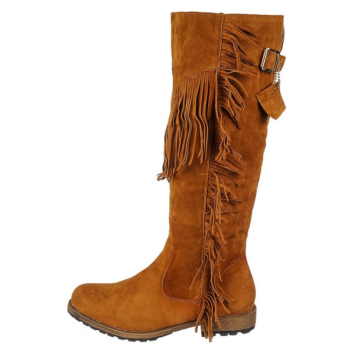 Knee High Fringe Pocket Boot Riley-01 Tan