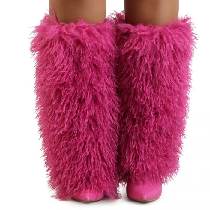 Demure-01Fur Stiletto Boot  Fuchsia