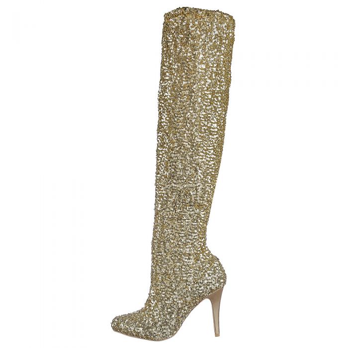 DEBLOSSOM Niki Knee-High Sequin Boot NIKI/GOLD SEQ - Shiekh