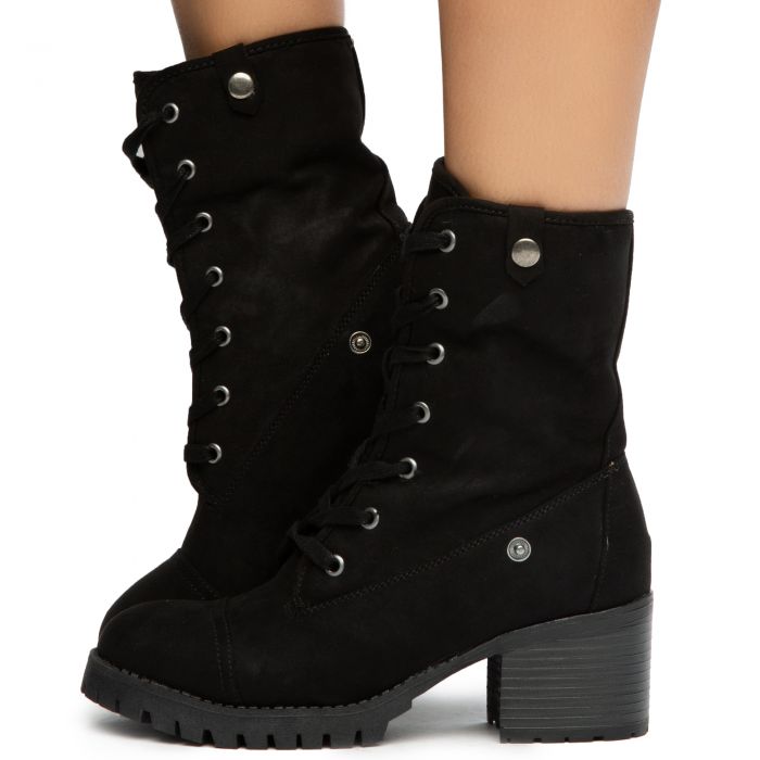 Chief-14 Cuff Down Boots Black Faux Suede
