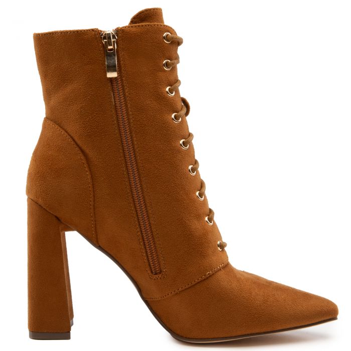 Milano-1 Lace-Up Block Heel Bootie Tan Suede