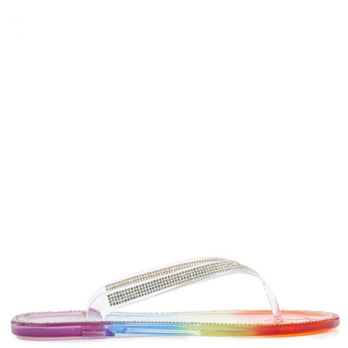 Jelli-62 Rhinestone Flip Flop Sandals Rainbow