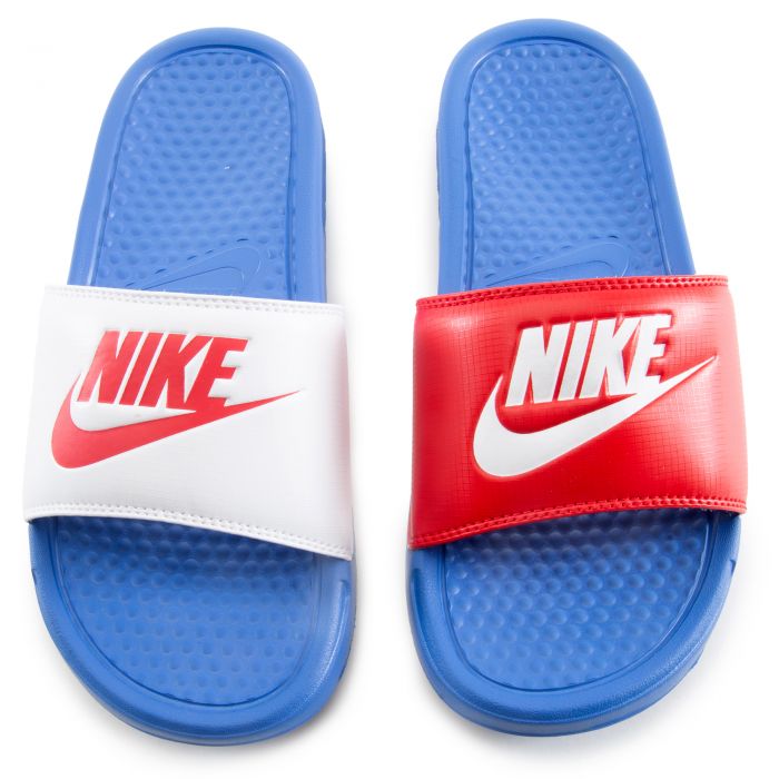 nike red white and blue slides