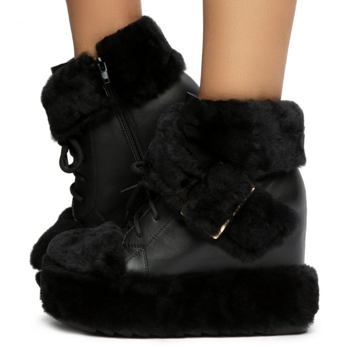ANTHONY WANG Pink Dlalo Wedged Fur Booties PINK DLALO-BLACK - Shiekh