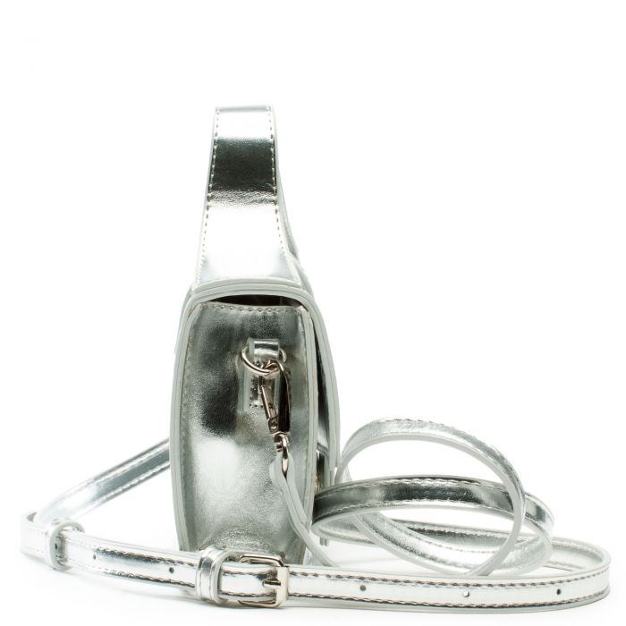 Metallic Flap Top Handle Crossbody Bag Silver