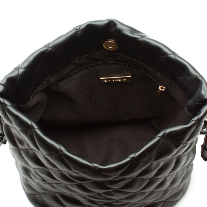 Quilted Chain Handle Bucket Bag Black