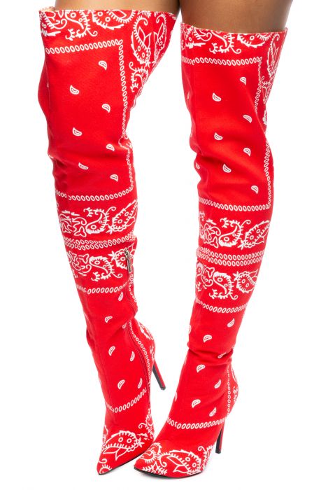 Spring High Heel Thigh High Boots Red