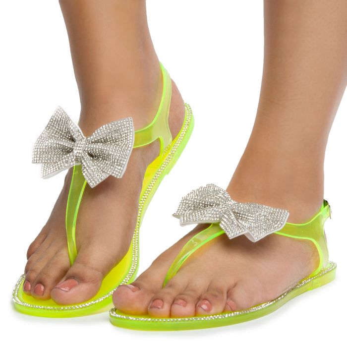yellow flat sandals with bow