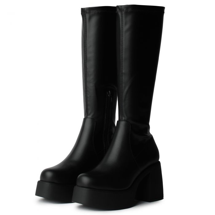 Jezzi-S Platform Heel High Boot  Black
