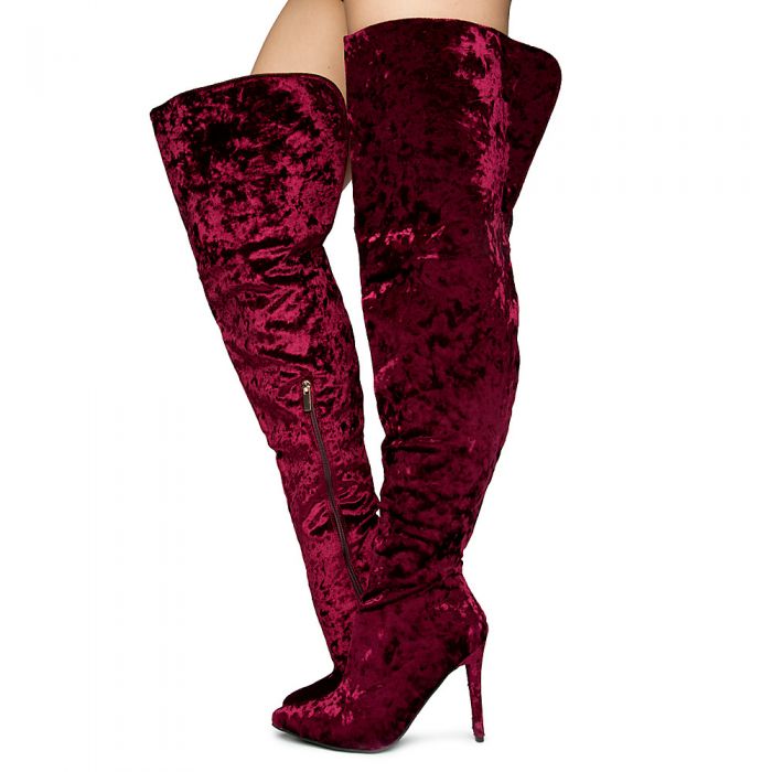 Dedicate-45s Over the Knee Boots Burgundy