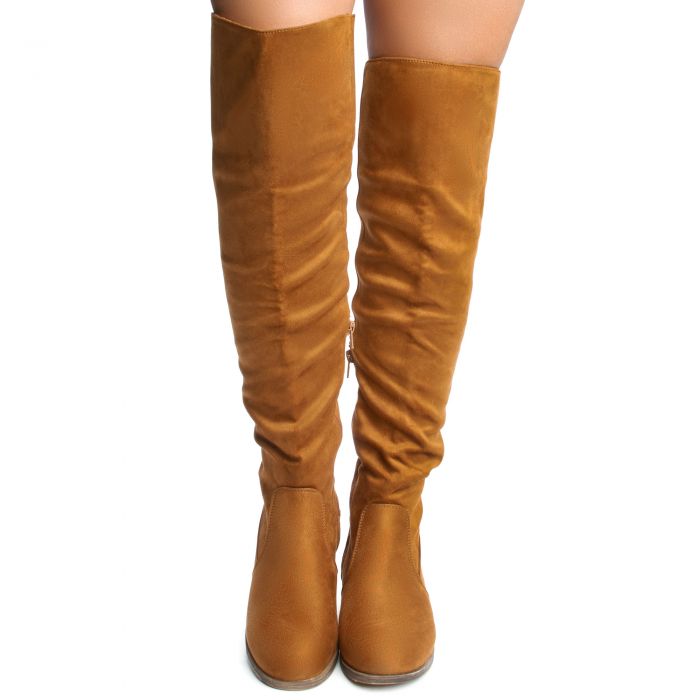 Tally-2 Thigh High Flat Boot Tan Suede