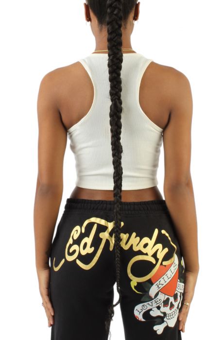 Logo V-neck Crop Top  White