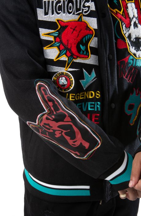 Madness Sketch Varsity Jacket Black/Teal