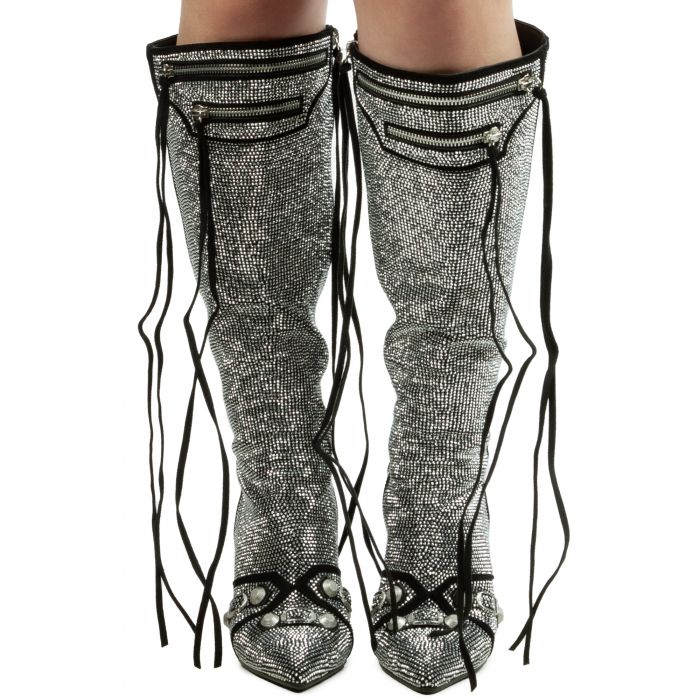 Rhinestone Heel Boot  Silver