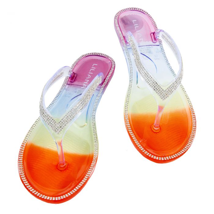 Jelli-62 Rhinestone Flip Flop Sandals Rainbow