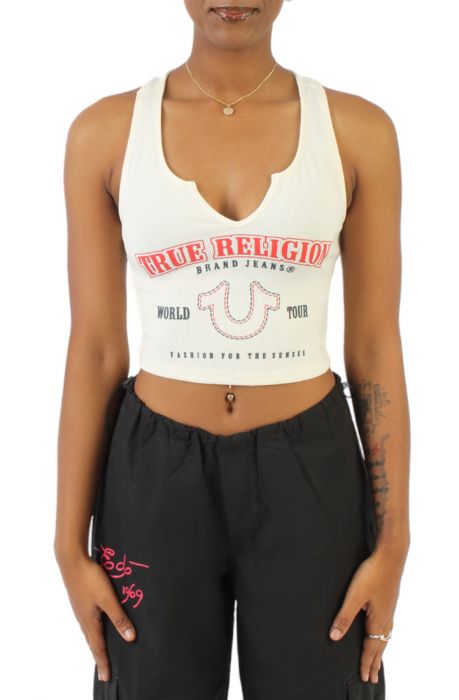 Logo V-neck Crop Top  White