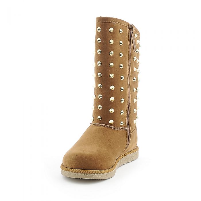 Kid's Studded Flat Boot Urban Studs Tan
