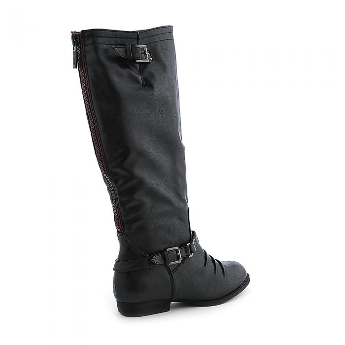 Nakia-S Low-Heel Mid-Calf Boot Black/red