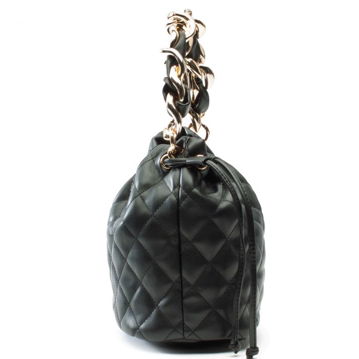 Quilted Chain Handle Bucket Bag Black