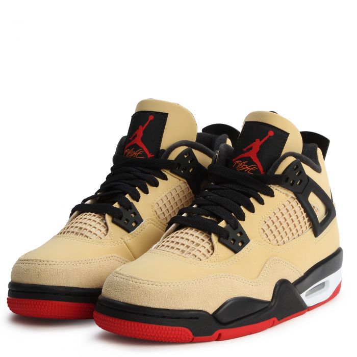 Grade-School Air Jordan 4 Retro 'Pizza' Sesame/Fire Red-Black-White
