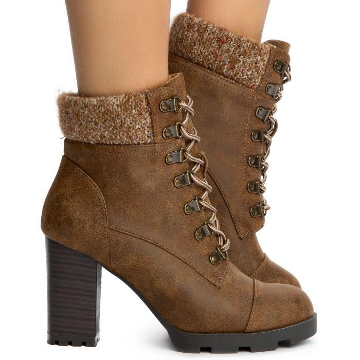 Pilate-11 Lace-Up Booties Tan