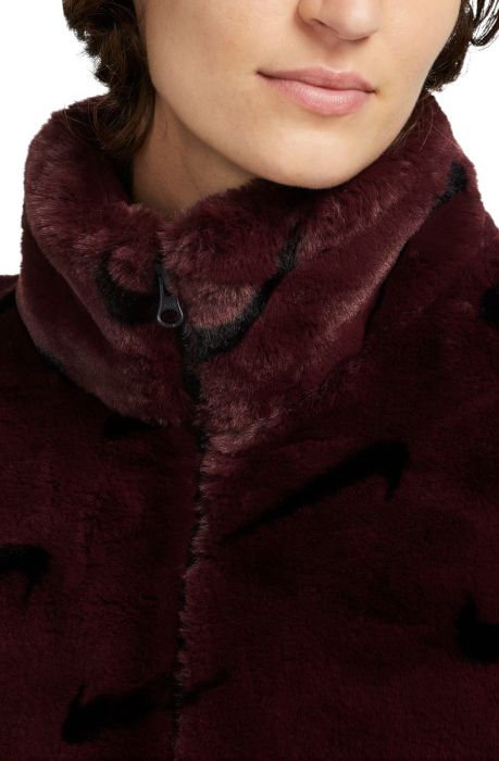 Sportswear Plush Printed Faux Fur Jacket Burgundy Crush/Black/Black