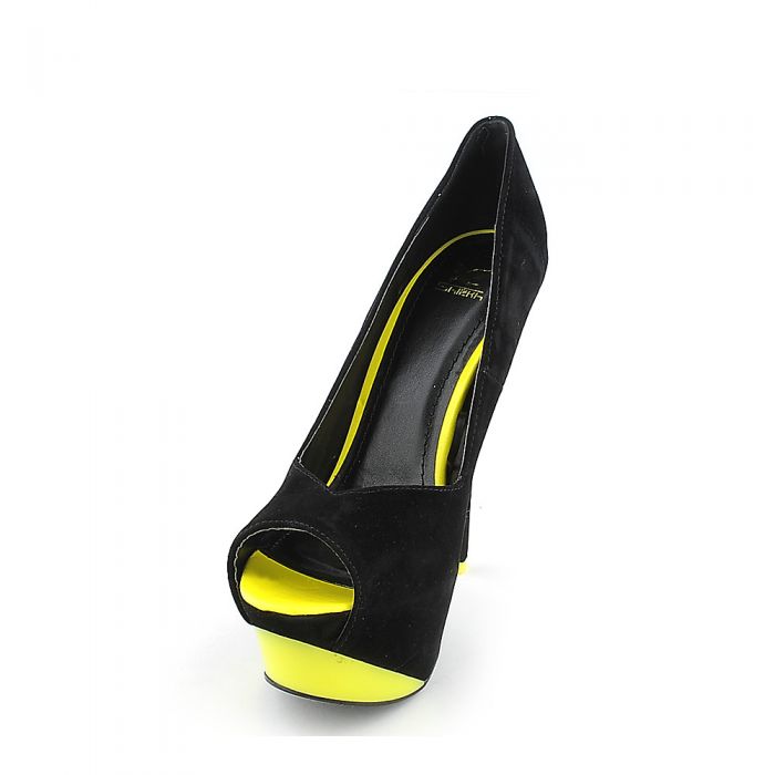 black and neon yellow heels
