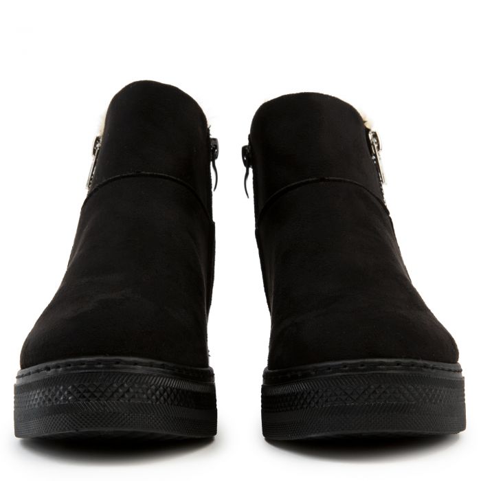 Rise-10 Zip Wedge Booties Black Faux Suede