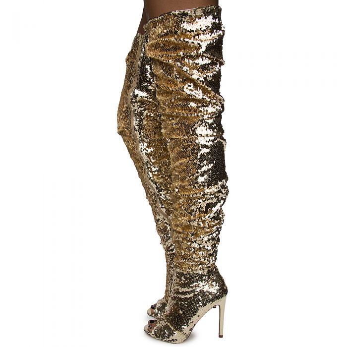 SHIEKH Women's Emelia-10 Over The Knee Boot EMELIA-10/GOLD SEQUIN - Shiekh