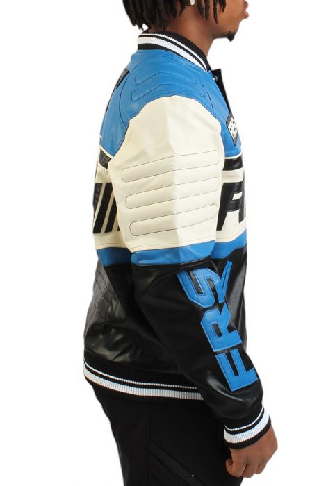 Leather Padded Moto jacket White/Blue