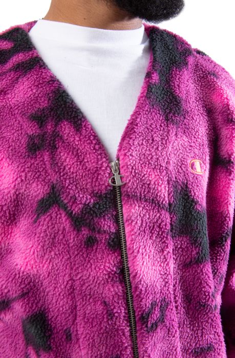 Sherpa Zip Cardigan Galaxy Dye Fantastic Fuchsia
