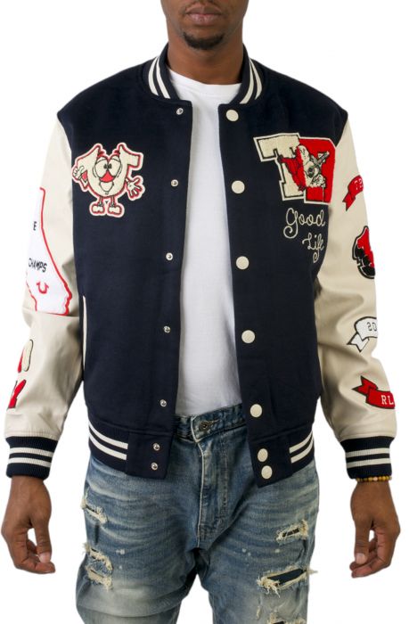 Spliced Varsity Patch Jacket Dress Blue