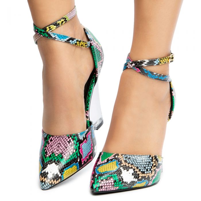 Athan-2 Pointy Toe Clear Wedges Multi Snake