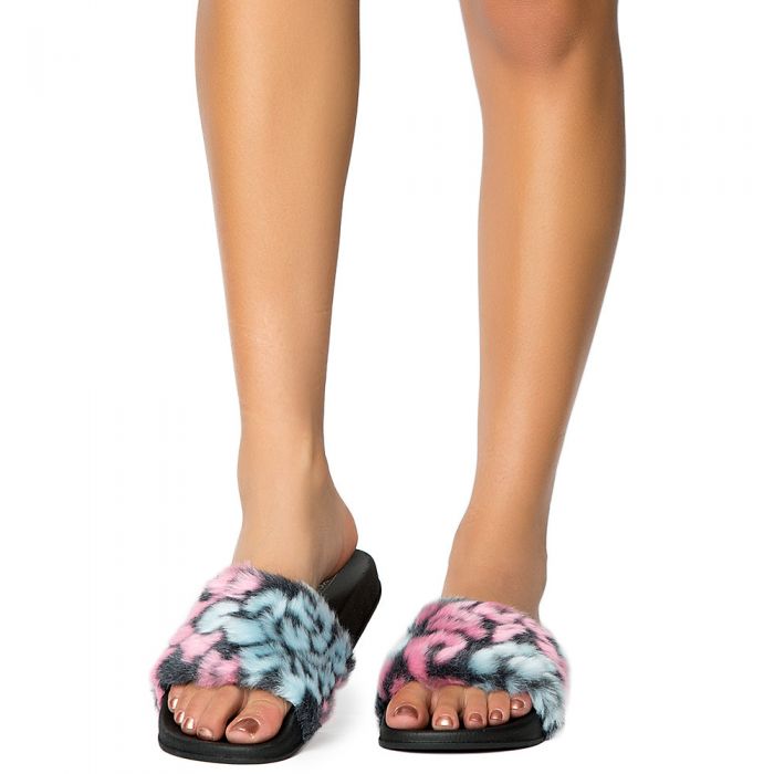 Women's Riri-23 Fur Sandals PINK & BLUE MULTICOLOR